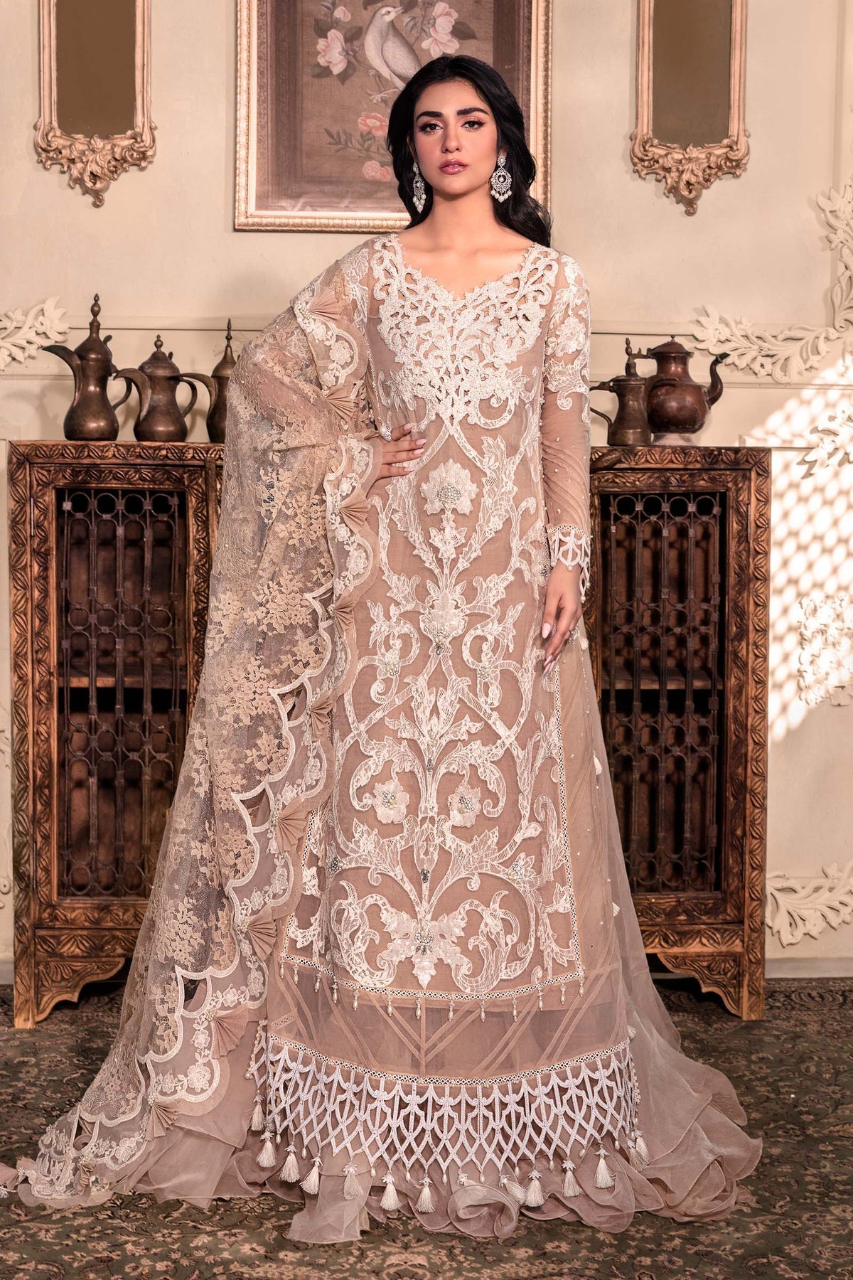 M.B DRESS MBROIDERED ORGANZA HEAVY SPENGLE HAND WORK (Unstitched) MB-071