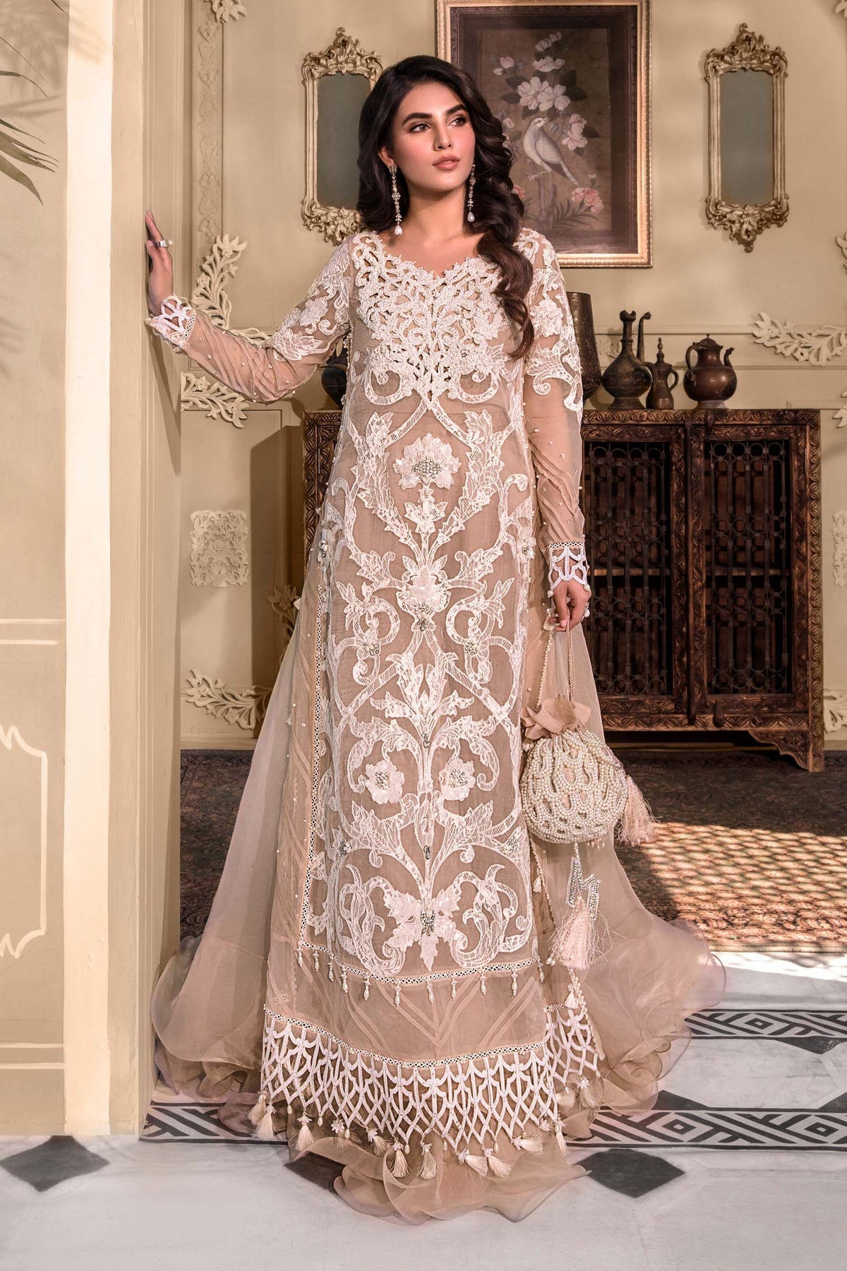 M.B DRESS MBROIDERED ORGANZA HEAVY SPENGLE HAND WORK (Unstitched) MB-071